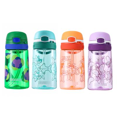 China BPA Free Tritan Customized Clear High Quality Plastic Bounce Cap Kid Drinking Water Bottles With Straw Bpa Free Water Cup for sale