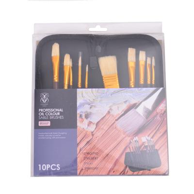 China Art Oil Painting Bristle Oil Painting Paint Brush. Set of 10 piece canvas bag. Brown pen holder. Professional category for sale