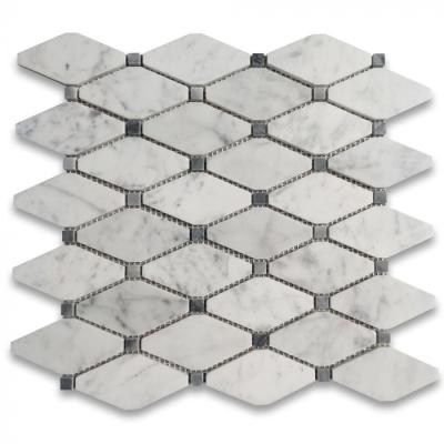 China Long W Dark Honed Gray Dots Modern Carrara White Marble Octave 1-34x3-12 Octave Rhomboid Mosaic Tile for sale