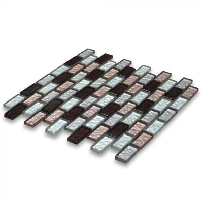 China Modern Deep Red Pink White And Light Gray Satin Glass 1x2 Brick Mosaic Tile for sale