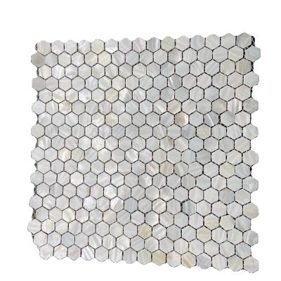 China CLASSIC Natural River Shell Mosaic Hexagon Mother of Pearl Mosaic Tile for Hotel Background Wall for sale