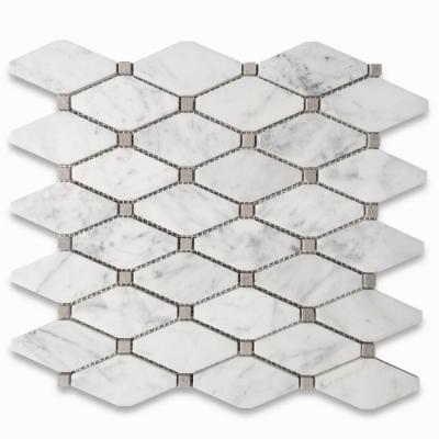 China Modern White Carrara Marble Octave 1-34x3-12 Rhomboid Mosaic Tile Long W Gray Dots Polished for sale