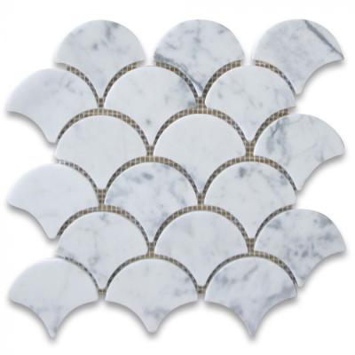 China Carrara Modern White Tall Fish Scale Propeller Shaped Mosaic Tile Honed for sale