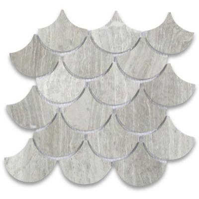 China Modern Silver Fish Scale Athens Cream Tall Fan Shape Marble Mosaic Tile Polished for sale