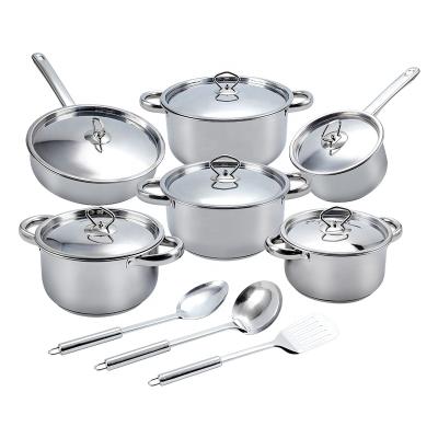 China 15pcs Kitchen Sustainable Pot and Frying Pan Stainless Steel Kitchenware Cooking Professional Cookware Sets for sale