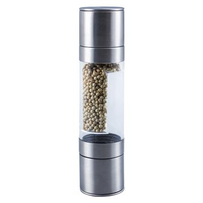 China Sustainable Space Saver 2 in 1 Salt and Pepper Grinder Stainless Steel Manual Spice Grinder Pepper Mill for sale