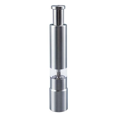 China Sustainable Table Seasoning Grinder Stainless Steel And Acrylic Portable Salt And Pepper Mill With Thumb Push for sale