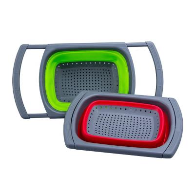 China Viable Fruit Basket Strainer Collapsible Kitchen Silicone Strainer With Extended Handle for sale