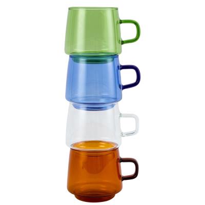 China Viable 250ml Drinkware Colored Glass Tea Cup High Borosilicate Glass Tea Cup With Handle for sale