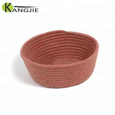 China Sustainable Round Cotton Rope and Jute Decorative Folding Basket Storage Basket for sale