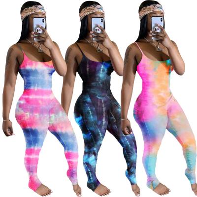 China Breathable Fashion European One Piece Pants Casual Tie Dye Fold Up Skinny Sports Yoga Women One Piece Pants for sale