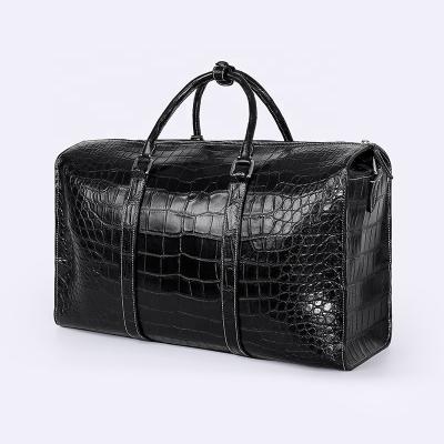 China Custom Leather Travel Black Crocodile Belly Skin Man Suitcase Logo Weekender Duffle Outdoor Luggage Bag For Man for sale