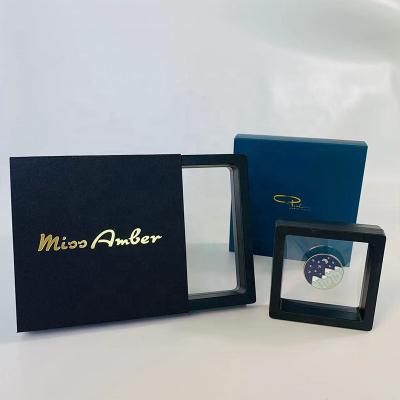 China Custom Jewellry Logo 3D View Jewelery Display Box PE Film Hanging Box Packaging Clear Floating Packaging With Slipping Sleeves Paper Box for sale