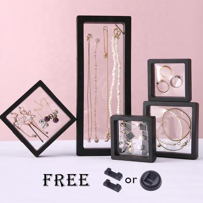 China Jewellry 3D Logo Frame Clear PE Film Plastic Packaging Box Custom Floating Pearl Necklace Bracelet Video Jewelry Packaging Acrylic Display Boxes for sale