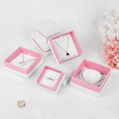 China Wholesale Luxury White-Pink Paper Packaging Jewelry Box Velvet Cardboard Packaging Logo Ring Pendant Chain Bracelet Bangle Custom Jewellry for sale