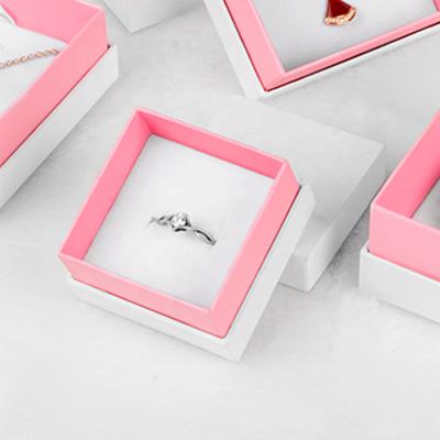 China Custom Price Luxury White Pink Jewellry Packaging Paper Cardboard Velvet Jewelry Box Logo Ring Boxes Jewelery Wedding Engagement for sale