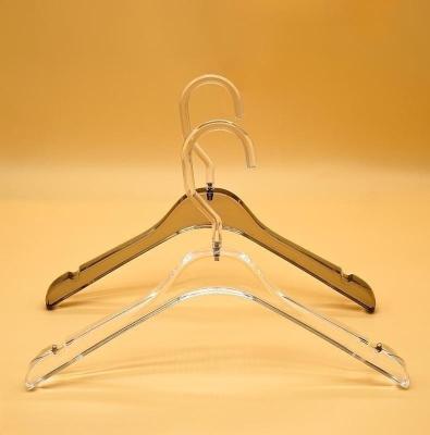 China Clothing Store Clear Crystal Wholesale Transparent Plastic HangersChildren Bathroom Acrylic Hanger Short Neck Hangers for sale