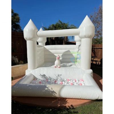 China Outdoor Entertainment Wholesale 10*8ft Jumper Bouncy Castle for Party Wedding Event Kindergarten White Bounce House with Ball Pit attached for sale