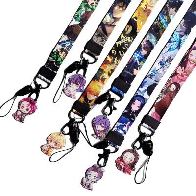 China Hot Selling Polyester HWA 100366 Long and Short Anime Demon Slayer Fashion Anime Cartoon Polyester Phone Keychain Lanyard for sale