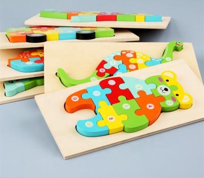 China HWA 101136 Bestselling Small Size 3D Puzzle Board Cartoon Dinosaur Noise DIY Animal Wooden Puzzle Toy Safe for sale