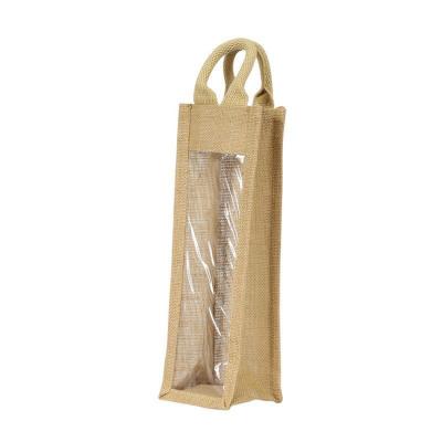 China Fashion custom natural window ceo friendly jute wine bag jute promotional single wine bottle bags for sale