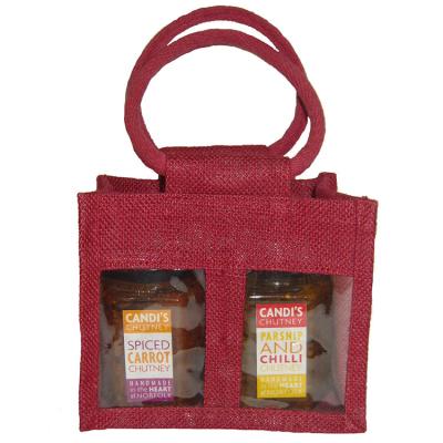 China Fashion wholesale transparent custom red 2 jar jute tote bag honey packaging jute bags for sale