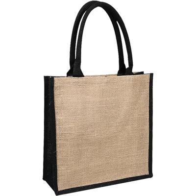 China Fashion wholesale cheap supplier packing manufacturers linen jute burlap tote bag waterproof plain printed jute fabric shopping bag for sale