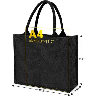 China Fashion wholesale custom waterproof black jute tote bag large eco friendly burlap tote bags reusable jute shopping bag for sale