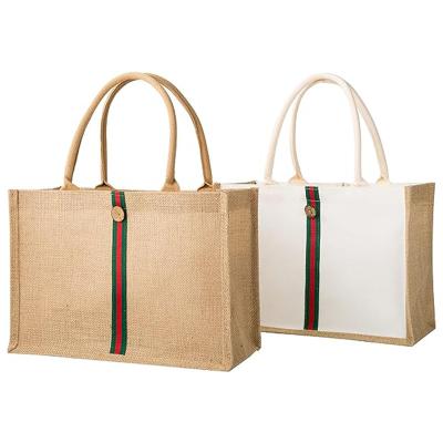 China Fashion wholesale custom jute burlap tote bag with slogan large natural eco friendly burlap jute tote bag for sale