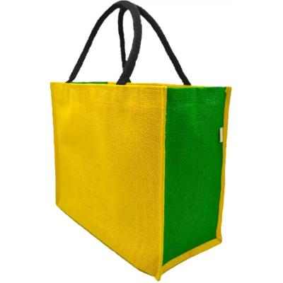 China Fashion Dyed linen large multicoloured jute bag green side wholesale jute shopping bags with zipper for sale