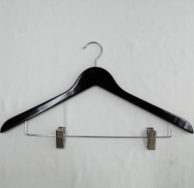 China Save Space Hangers Wooden Pants Shirt Coat Hangers With Clips for sale