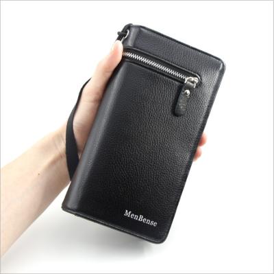 China Hot Sale Brand Waterproof Men Long Style PU Leather Wallets With Wrist Band for sale