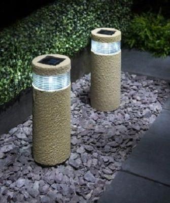 China Stone Pillar Style Solar Bollard Lights No Electric Wires For Lawn Decoration for sale