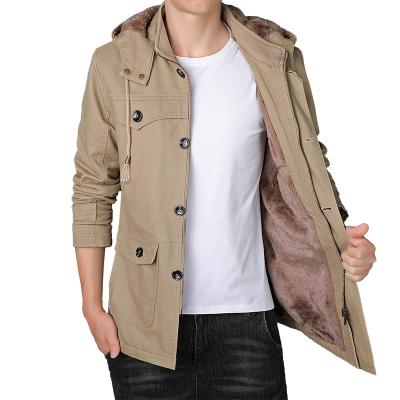 China 2022 QUICK DRY Mens Hooded Work Jacket With Thick Fleece Lining Keeps Warm In The Winter, Cotton Anorak Parka Coat Mid Length Mens Jack for sale