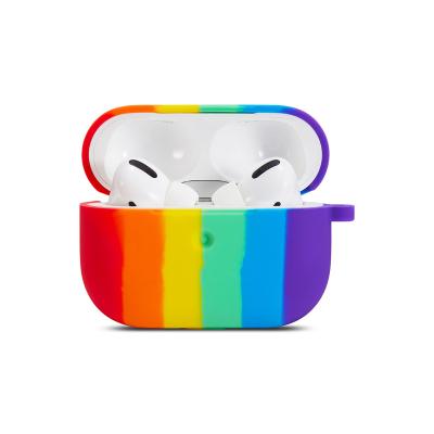 China Custom Cute Rainbow Color Silicone Earpods Case Cute Rainbow Color Case For Airpods Soft Silicone Wireless Earphone Case With Key Chain For Apple Airpods pro for sale