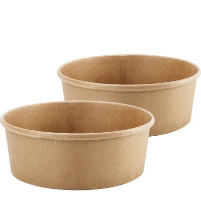 China Disposable Kraft Paper Round Oatmeal Dessert Bowl Thickened Paper Bowl Packed Disposable Bowl With Cover for sale