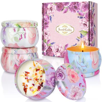 China Hot Sale Recyclable Luxury Wedding Anniversary Gift Custom Private Label Candle Jars Soy Wax Character Scented Candles With Flowers for sale