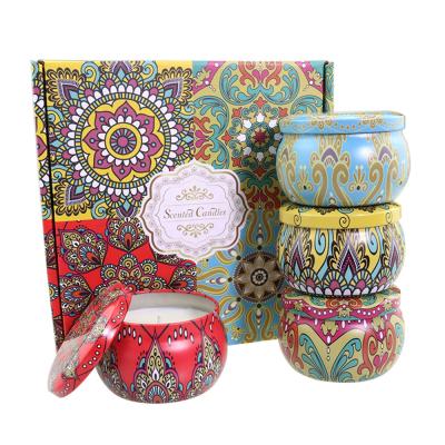 China Recyclable High Quality Four-Piece Set 4.4 oz 100% Soy Wax Scented Candles Tin Luxury In Tin Box Gift Set for sale