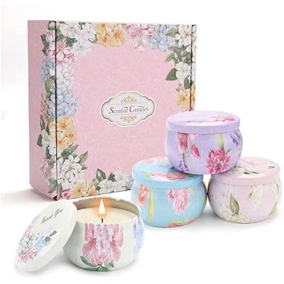 China Luxury Set Recyclable Jasmine Color Scented Candle Gift Soy Wax Scent Aromatherapy Home Decor Recyclable Home Decor for sale