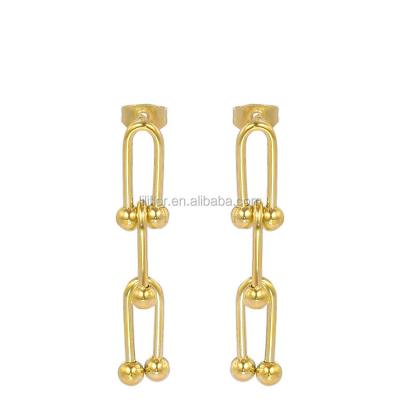 China FASHIONABLE High Quality 14k Gold Plated Stainless Steel U Chain Stud Earrings E201159 for sale