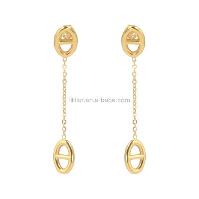 China FASHIONABLE High Quality 18k Gold Plated Stainless Steel Oval With Centerline Long Dangling Chain Earrings E201163 for sale