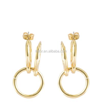 China FASHIONABLE high quality 18k gold plated environmental brass single and double pierced earrings used in two ways E201155 for sale