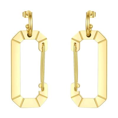 China TRENDY Fashion High Quality 18K Gold Plated Stainless Steel Jewelry C Shape Shiny Elastic Circle Loop Drop Earring E201184 for sale