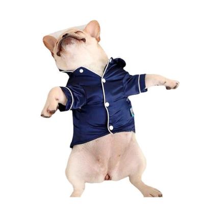 China Viable Dog Pajamas Clothes Soft Silk Shirts Loungewear Puppy Pajamas For Small Yorkie Bulldog Cats Blue Pink Silk Pet Clothes Dog Sleepwear for sale