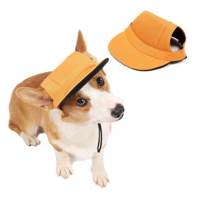 China Hot Dog Baseball Cap Pet Cat Sun Visor Hat Canvas Viable Outdoor Hat With Ear Holes Chin Strap Pet Baseball Cap Dogs Sport Hat for sale