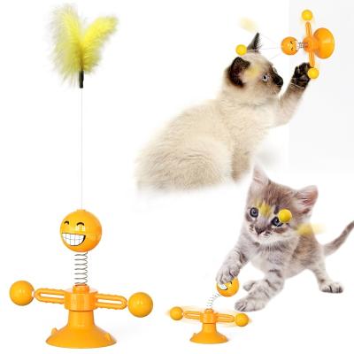 China Wholesale New Viable Cat Toys Dropshipping Funny Pet Training Tool Rotating Spring Toys Cat Kitten Toy Interactive Feather Ball Cat for sale