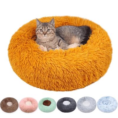 China Travel Drop Sofa Deep Sleep Pet Cat Bed Donut Round Plush Faux Fur Shipping Dog Luxury Comfortable Pet Bed Indoor Beds for sale