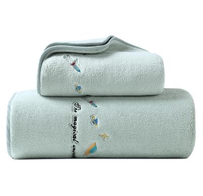 China Professional Printed Soft Fabric Hypoallergenic Coral Fleece Towel Set Logo Design Pure Color Thick for sale