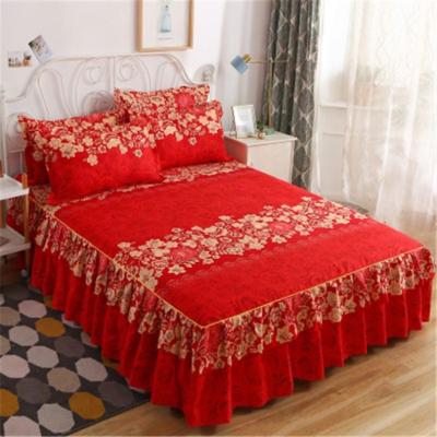 China Disposable 3pcs Printed Bedding Set Full Twin Wedding Soft Bedspread Bed Skirt King Size Bed Sheet Queen Mattress Cover R1461-1 for sale