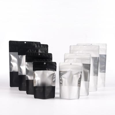 China Moisture Proof Zipper Lock Storage Bags Foil Mylar Matt Black White With Frosted Window For Coffee Bean Candy Dried Fruit Packaging for sale